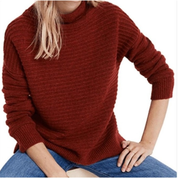Madewell Ribbed Turtleneck Sweater Chunky Knit Maroon Boxy XXS - Picture 1 of 5